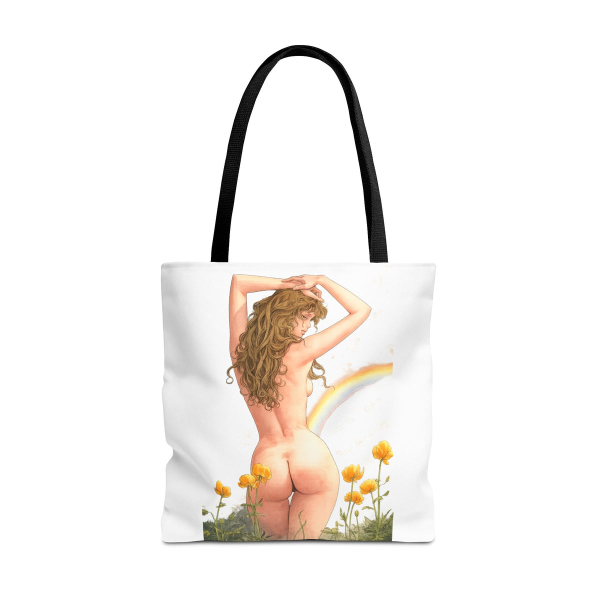 Nude Back Pin Up Tote Bag | Rainbow Daisies Art