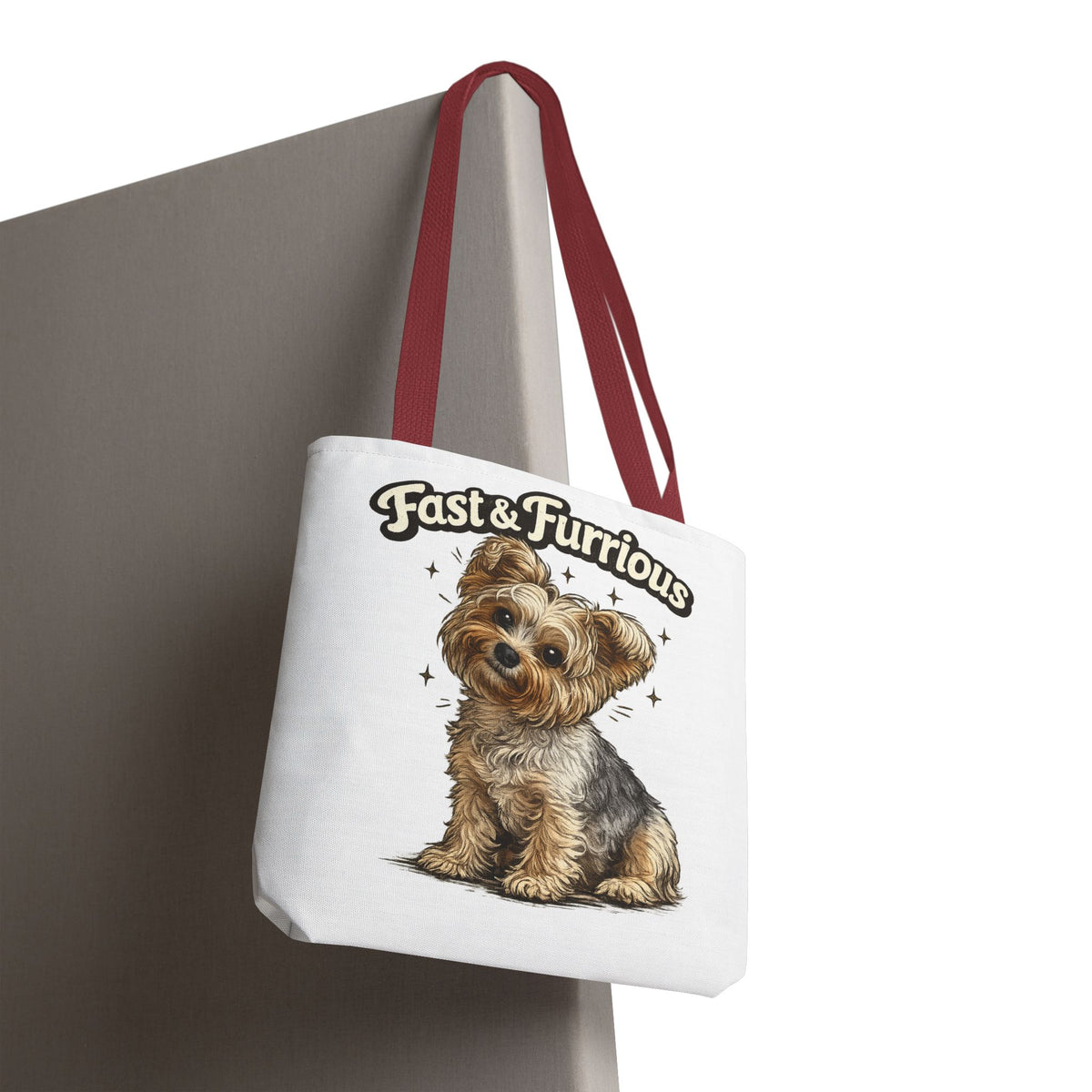Fast & Furrious Yorkshire Terrier tote | cute dog illustration, paw art