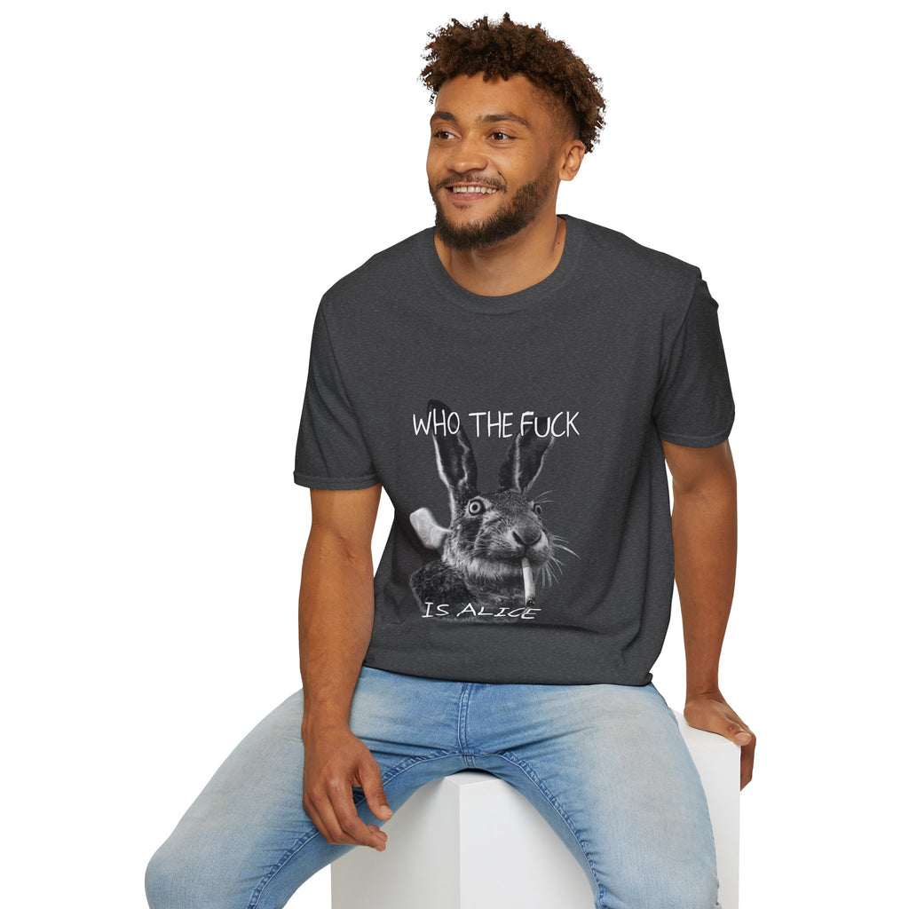 Who The Fuck is Alice T-Shirt | Bunny Illustration, Funny Profanity Tee