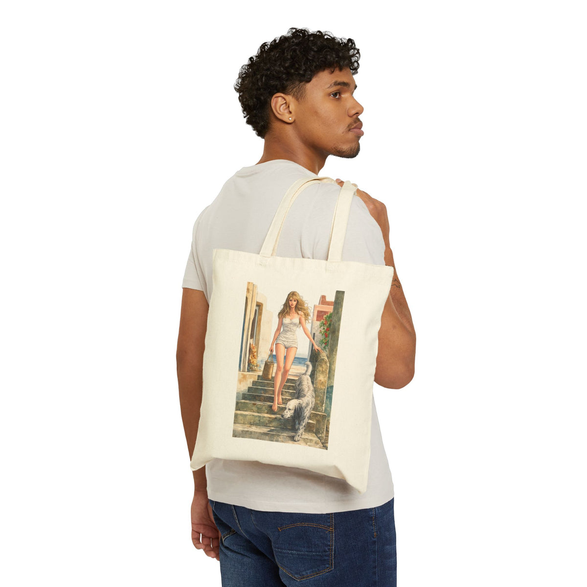 Tuscany Vacation Pin Up tote bag | Vintage seaside illustration