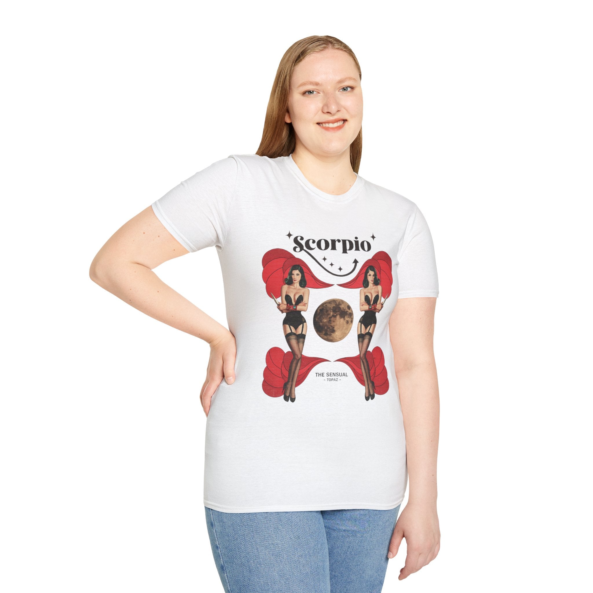 Scorpio Zodiac Pin Up T-Shirt | Astrological Sign, Moon Artwork