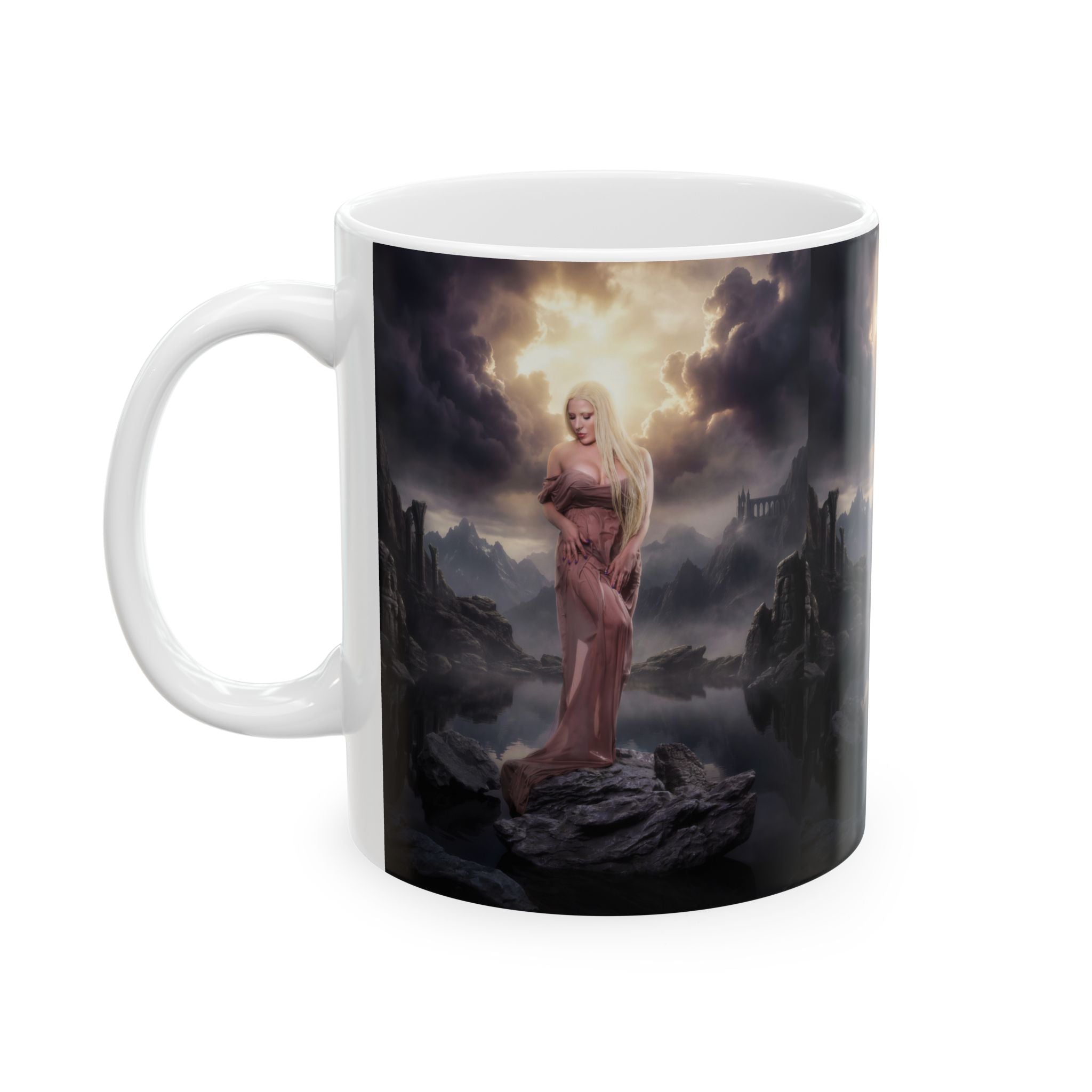 Renaissance photoshoot Mug | Dark Castle Landscape, Mythic Woman