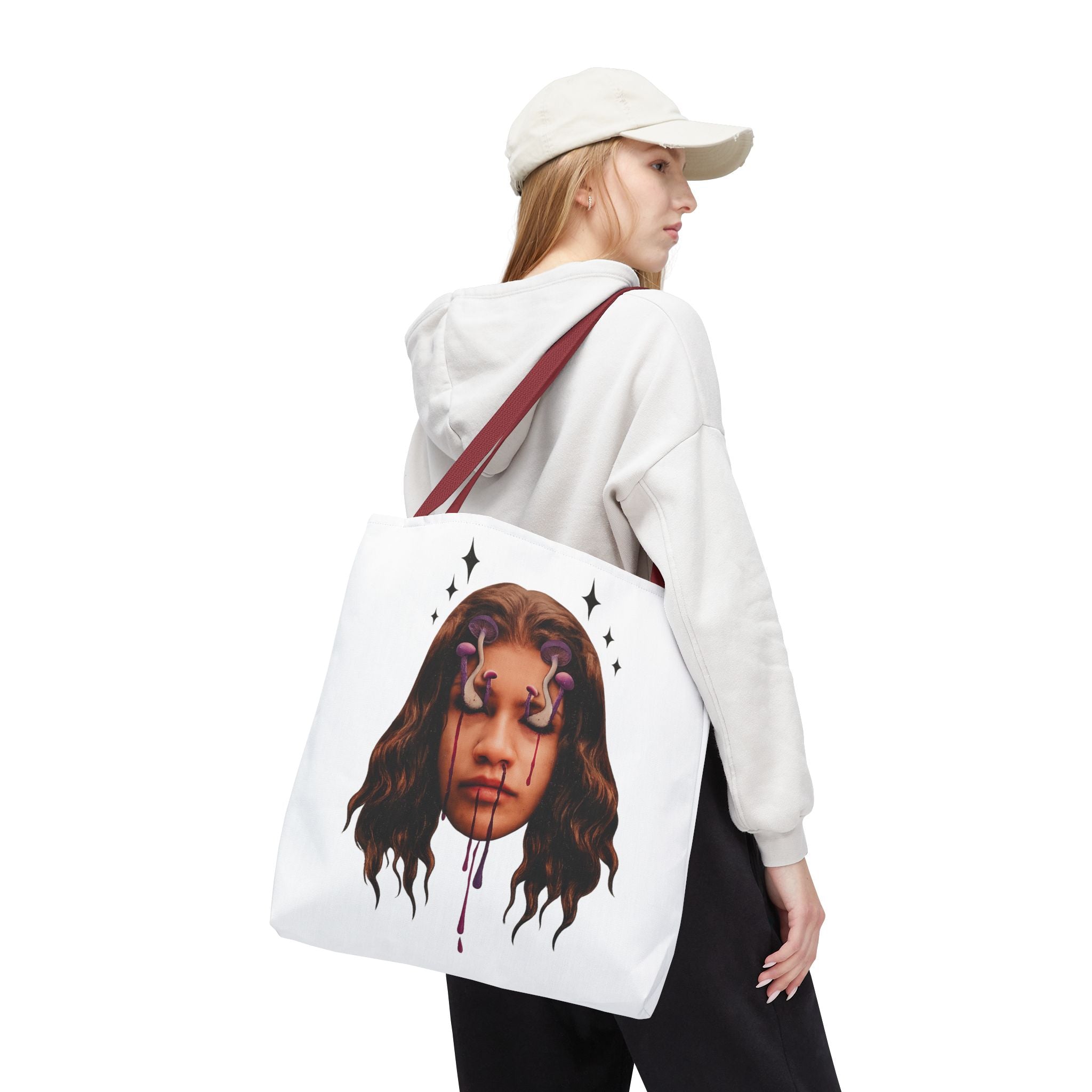 Mushroom awakeness Tote Bag | Surreal Gothic Art, Dripping Tears