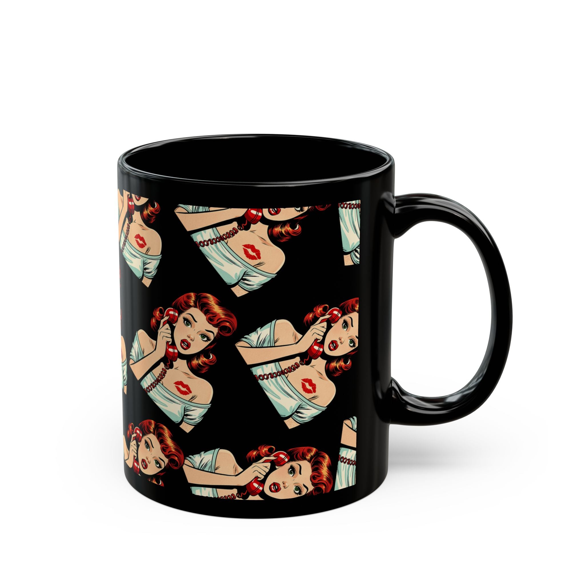 Retro Pin-Up Pin Up Mug | Black Ceramic Coffee Cup