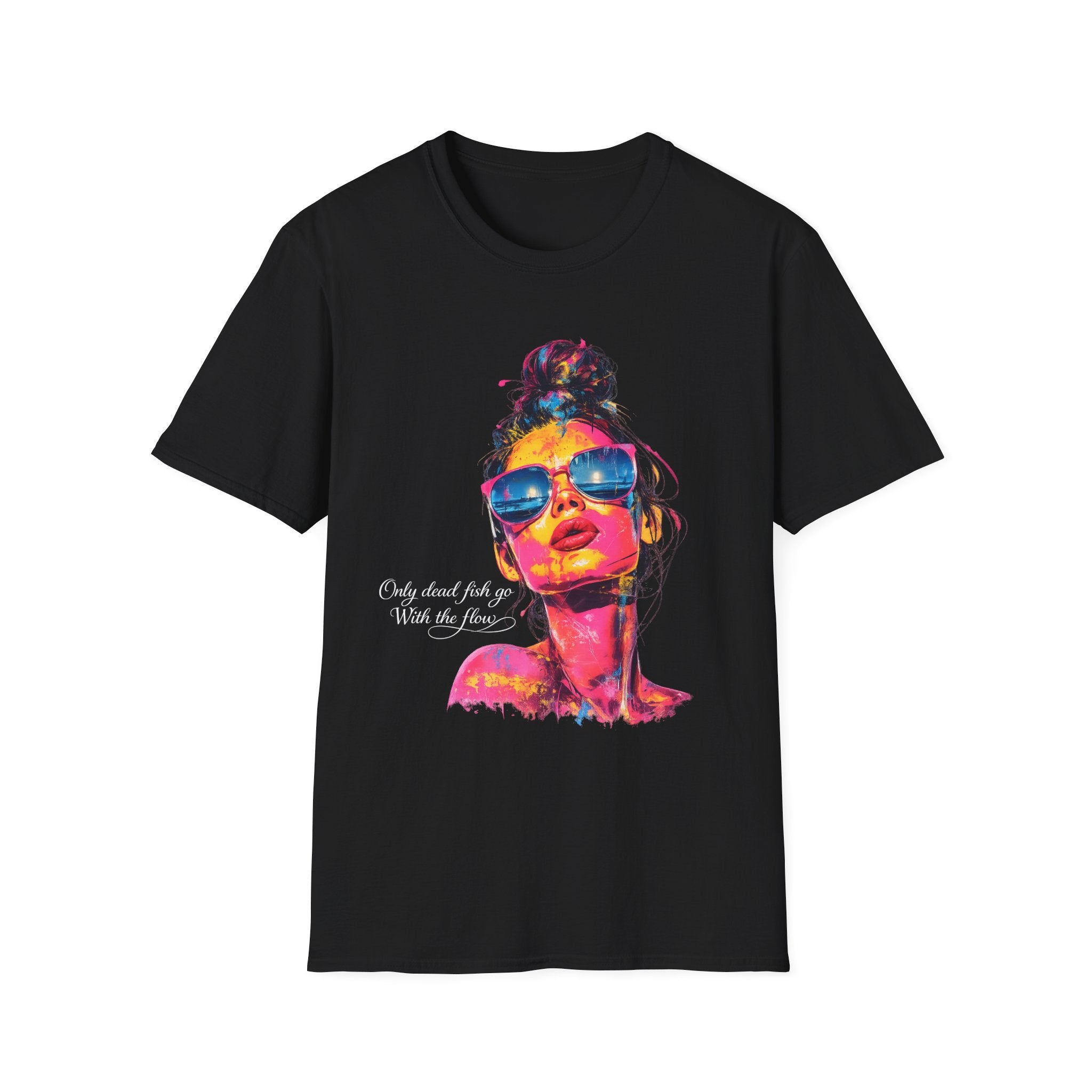Neon Pop Art Woman Sunglasses T-Shirt | Colorful Portrait Tee