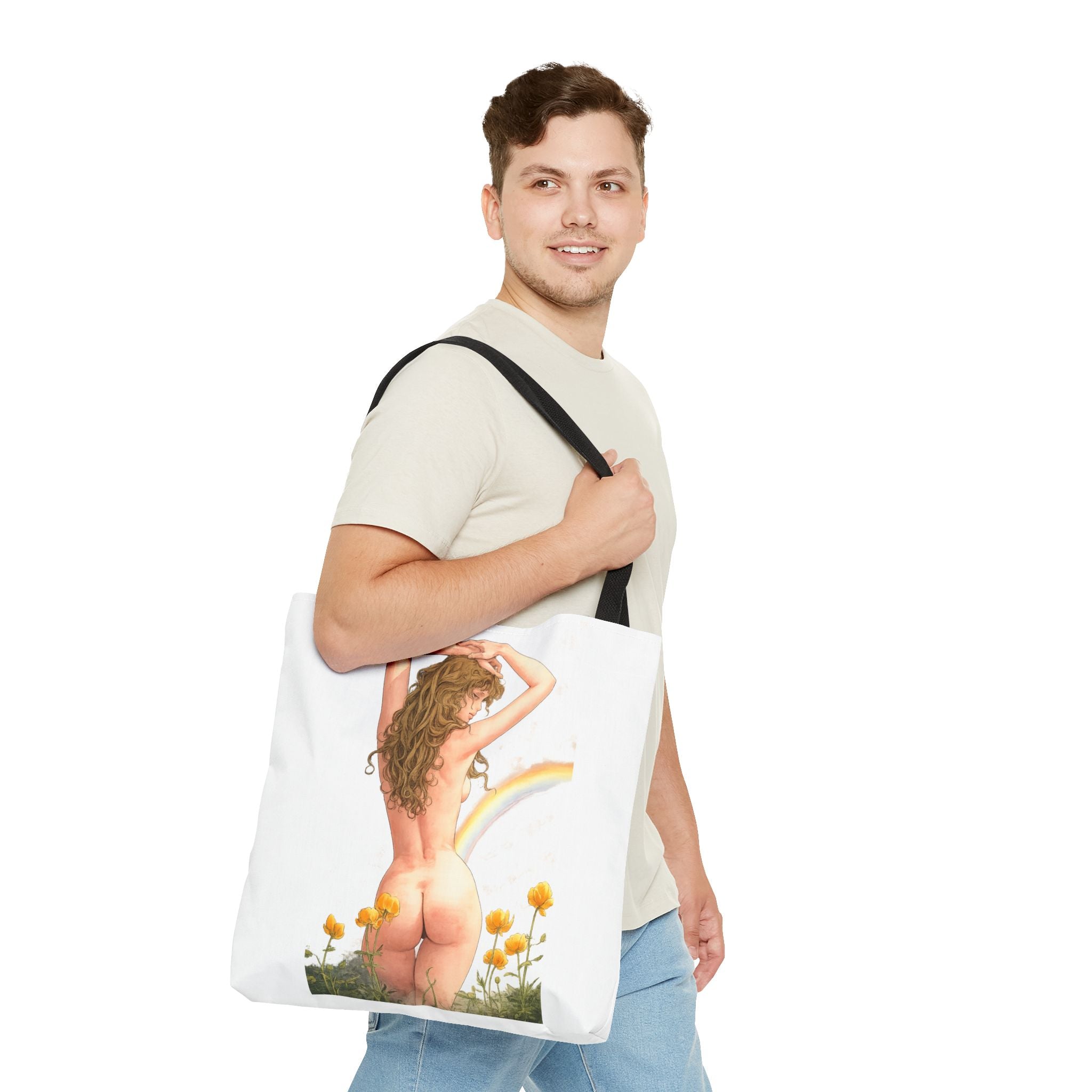Nude Back Pin Up Tote Bag | Rainbow Daisies Art