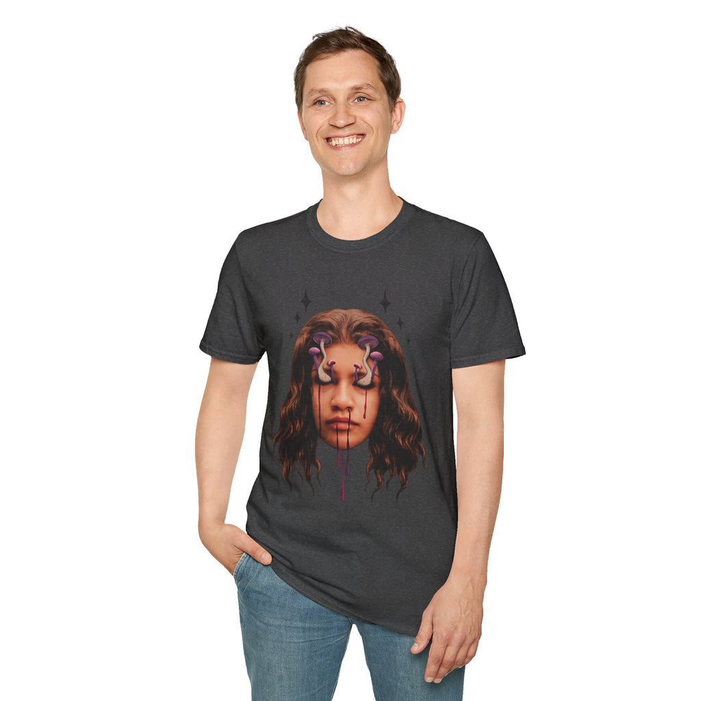 Mushroom Awakeness T-Shirt | Surreal Mushroom Art, Moody Portrait