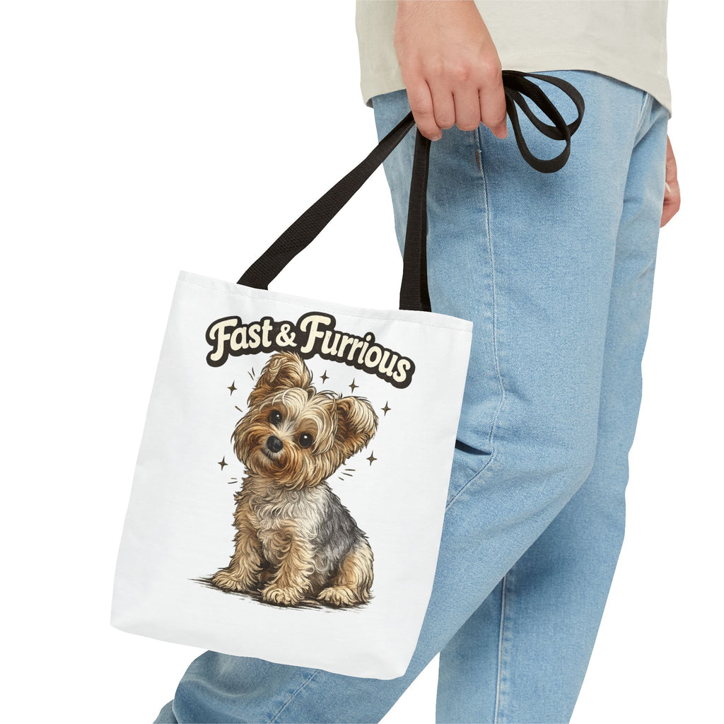 Fast & Furrious Yorkshire Terrier tote | cute dog illustration, paw art