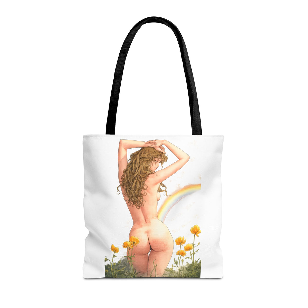 Nude Back Pin Up Tote Bag | Rainbow Daisies Art