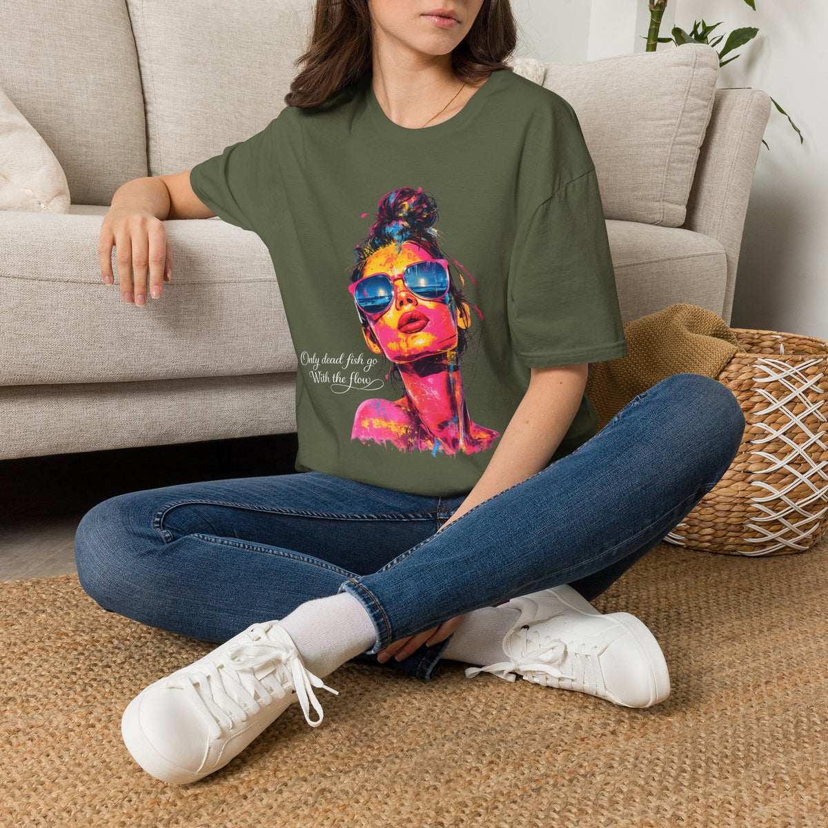 Neon Pop Art Woman Sunglasses T-Shirt | Colorful Portrait Tee