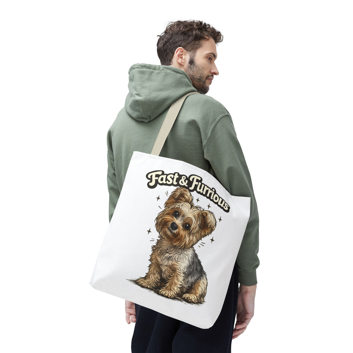Fast & Furrious Yorkshire Terrier tote | cute dog illustration, paw art