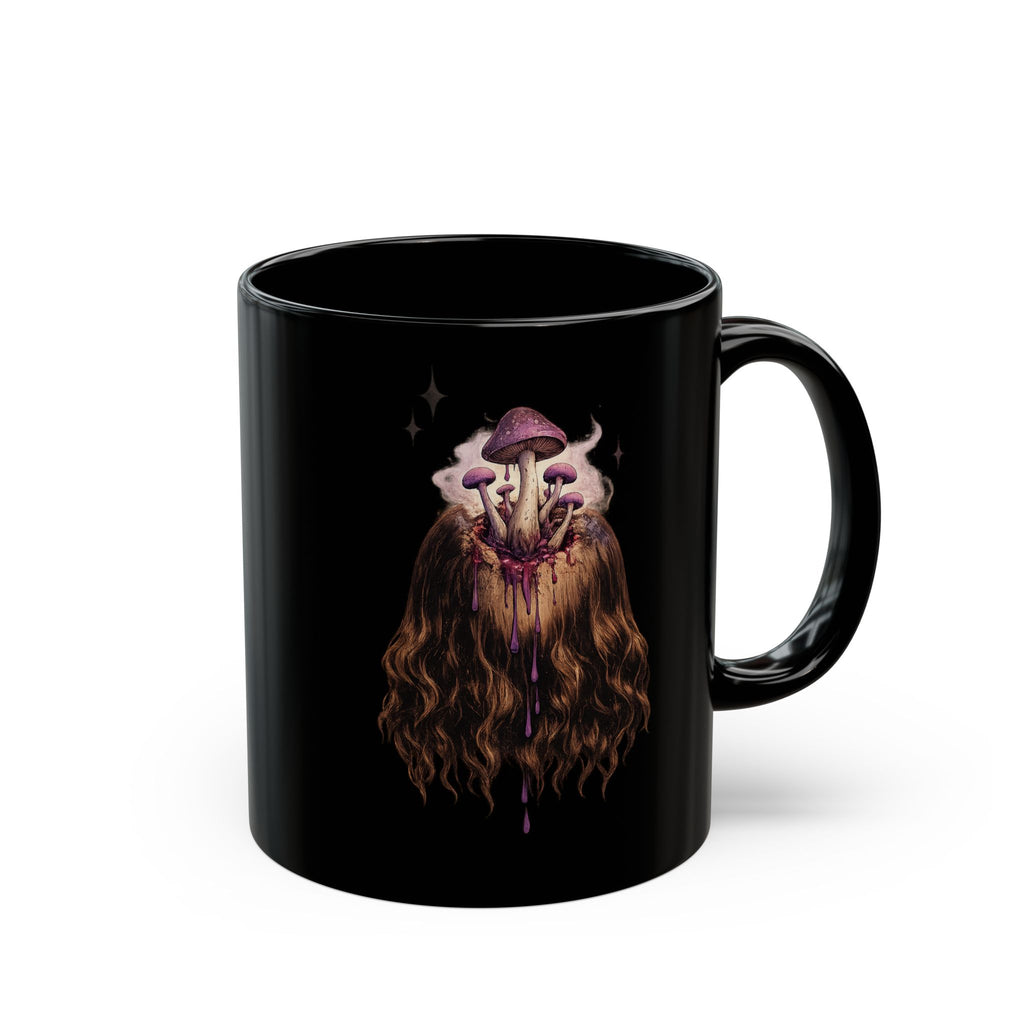 Mushroom Awakeness Mug | Gothic Botanical Black Ceramic Mug