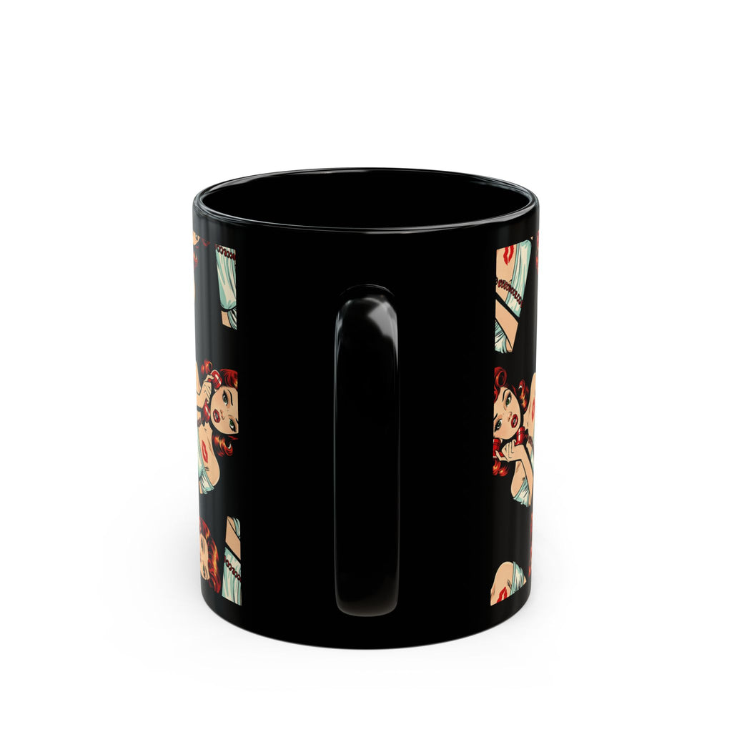 Retro Pin-Up Pin Up Mug | Black Ceramic Coffee Cup
