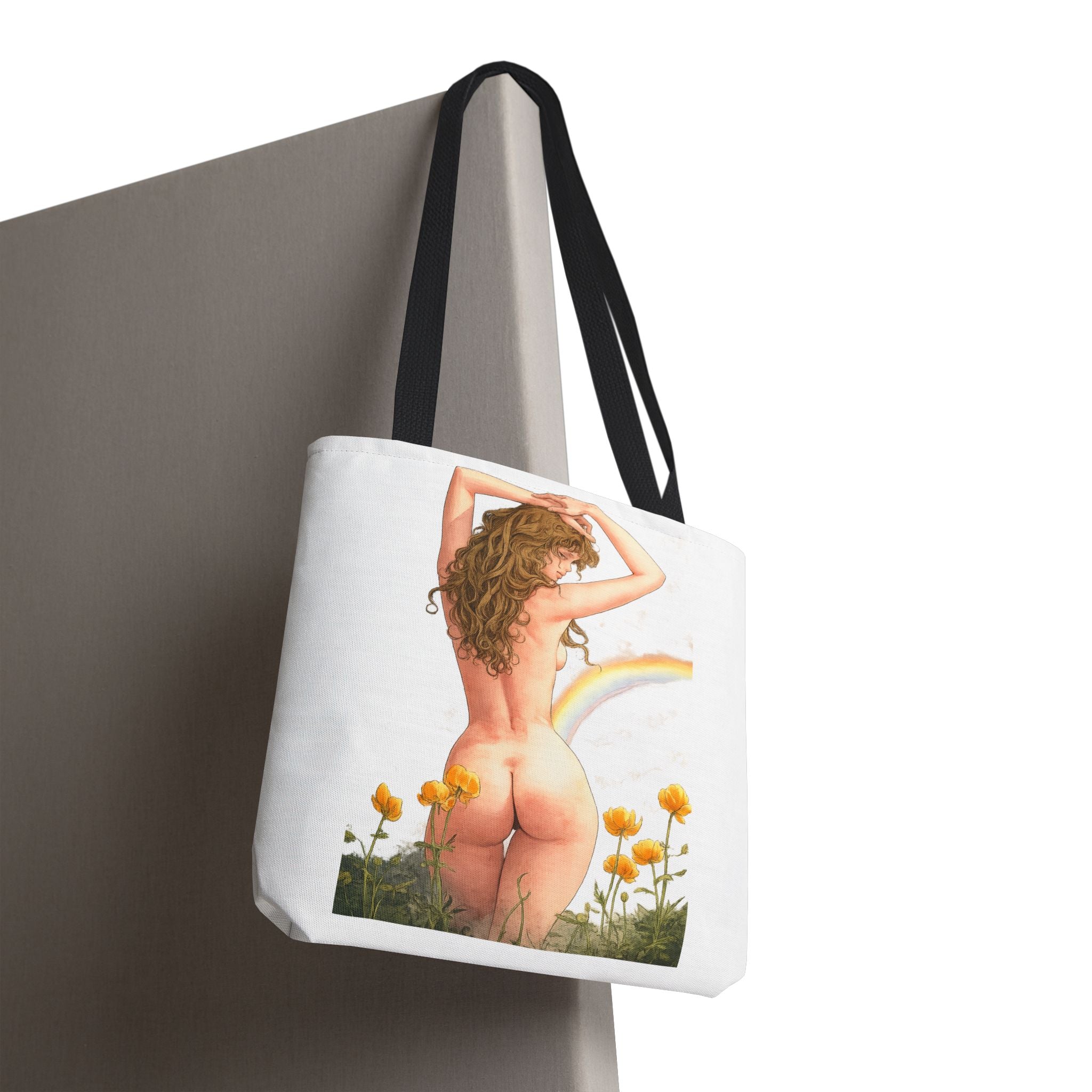 Nude Back Pin Up Tote Bag | Rainbow Daisies Art