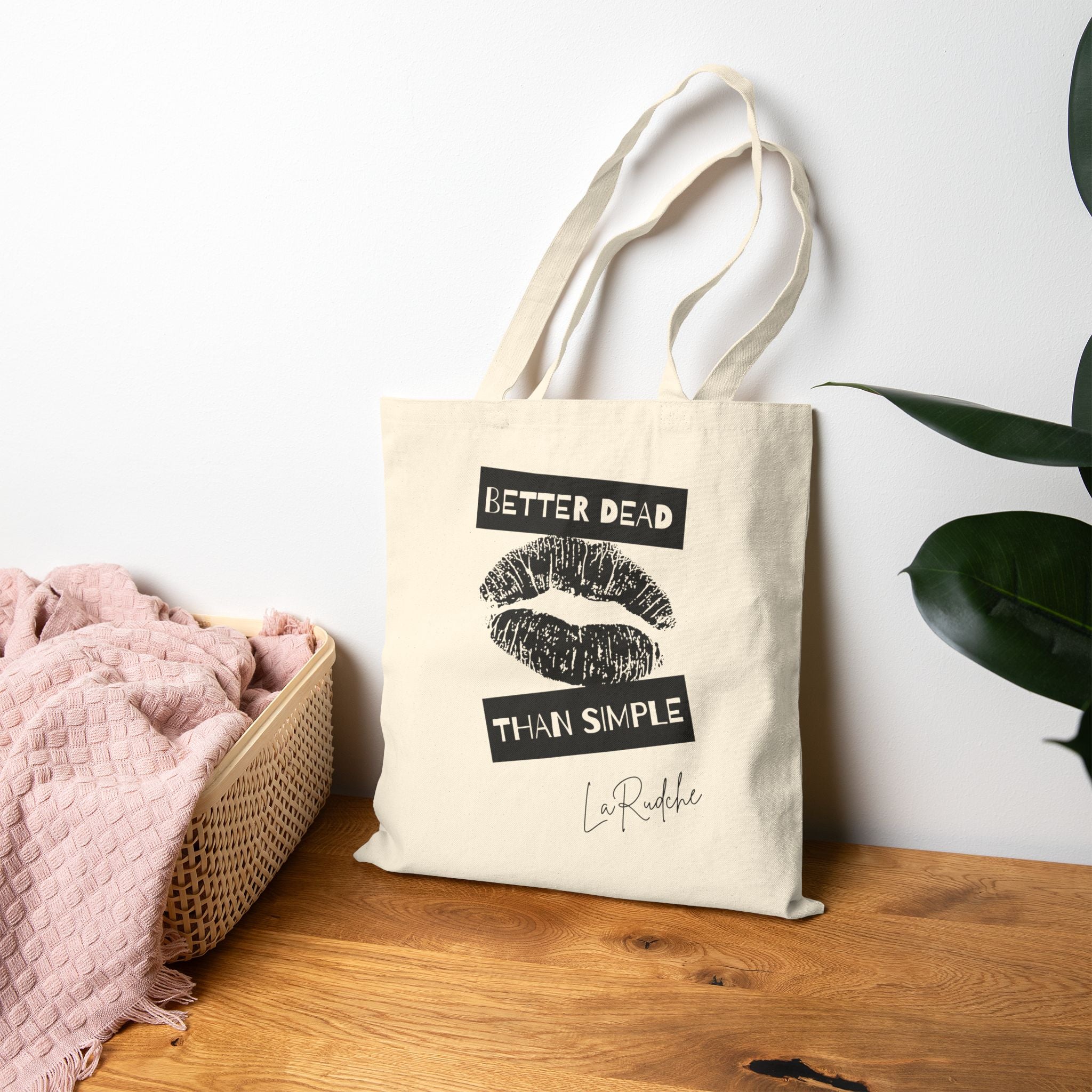 Better Dead Than Simple tote bag | Kiss graphic cotton canvas tote